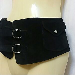 Rafe NY Black Suede Corset Waist Belt With Pockets
